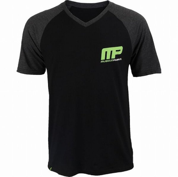 画像1: Muscle Pharm　Vネック　Baseball　半袖　黒 (1)