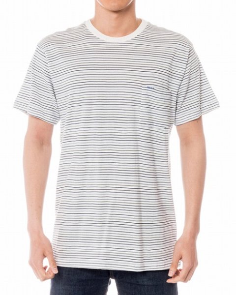 画像1: RVCA Tシャツ WARREN STRIPED KNIT 白 (1)