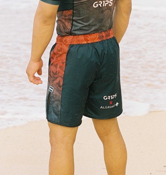 画像2: Grips x AL Leone ファイトショーツ FOREST DRAGON　ペトロルグリーン/オレンジ (2)