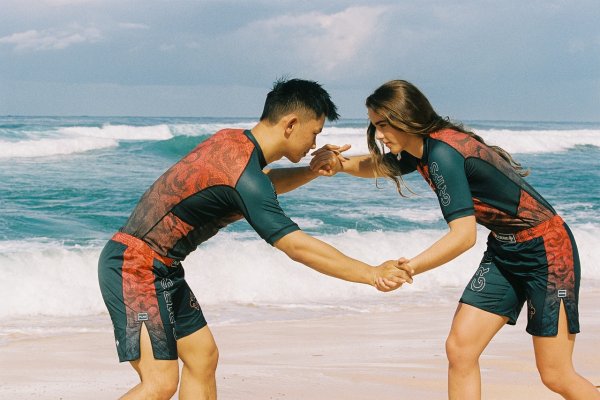 画像5: Grips x AL Leone ラッシュガード FOREST DRAGON 半袖　ペトロルグリーン/オレンジ (5)