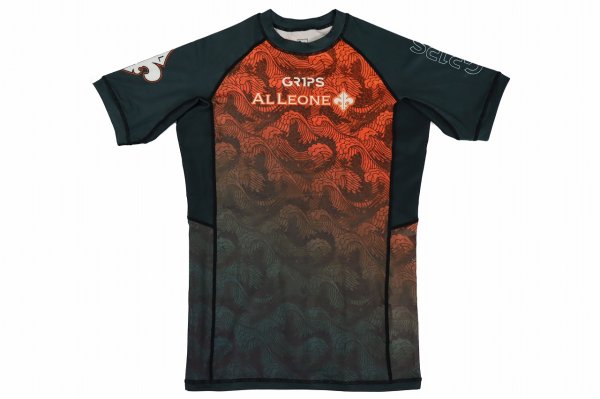画像6: Grips x AL Leone ラッシュガード FOREST DRAGON 半袖　ペトロルグリーン/オレンジ (6)
