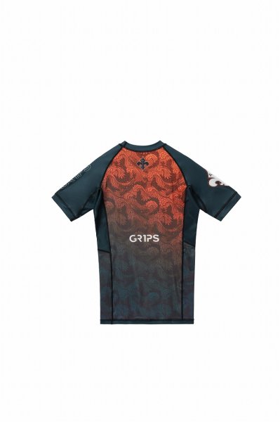 画像12: Grips x AL Leone ラッシュガード FOREST DRAGON 半袖　ペトロルグリーン/オレンジ (12)