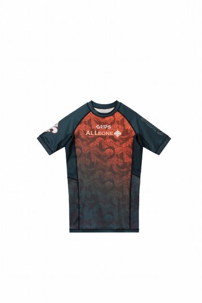 画像10: Grips x AL Leone ラッシュガード FOREST DRAGON 半袖　ペトロルグリーン/オレンジ (10)