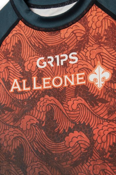 画像11: Grips x AL Leone ラッシュガード FOREST DRAGON 半袖　ペトロルグリーン/オレンジ (11)