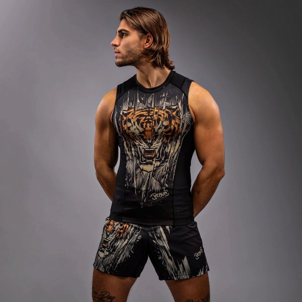 画像1: VENUM ラッシュガード Tiger スリーブレス 黒/ネオンオレンジ (1)