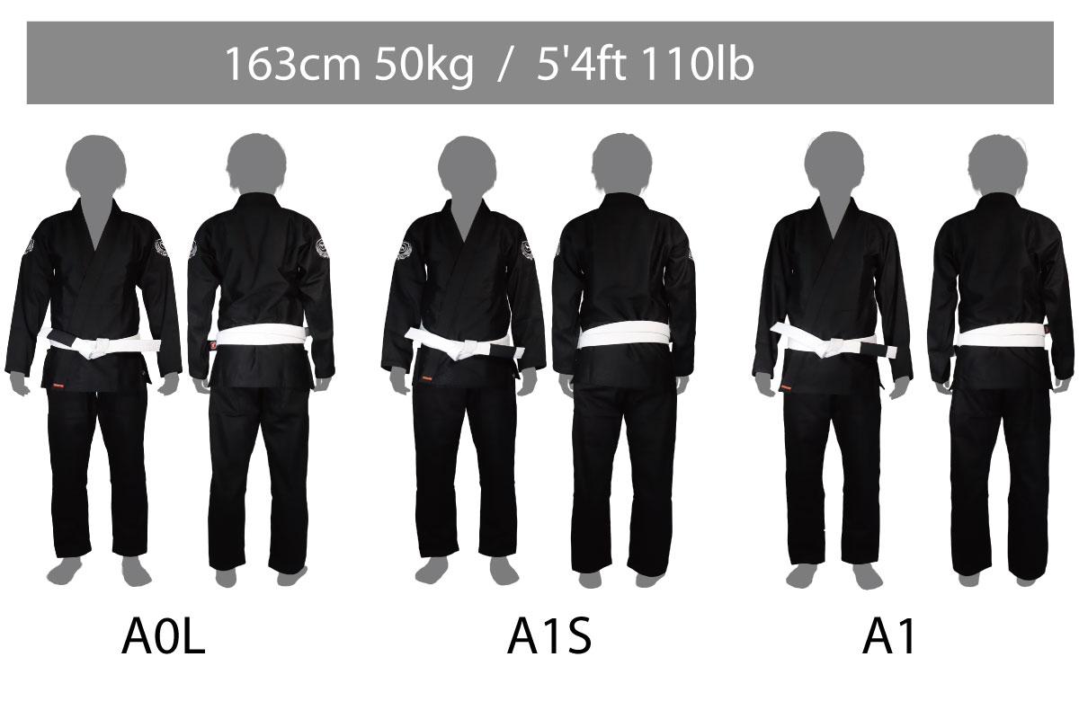 ブルテリア柔術着サイズチャート 身長163cm 体重50kg着用