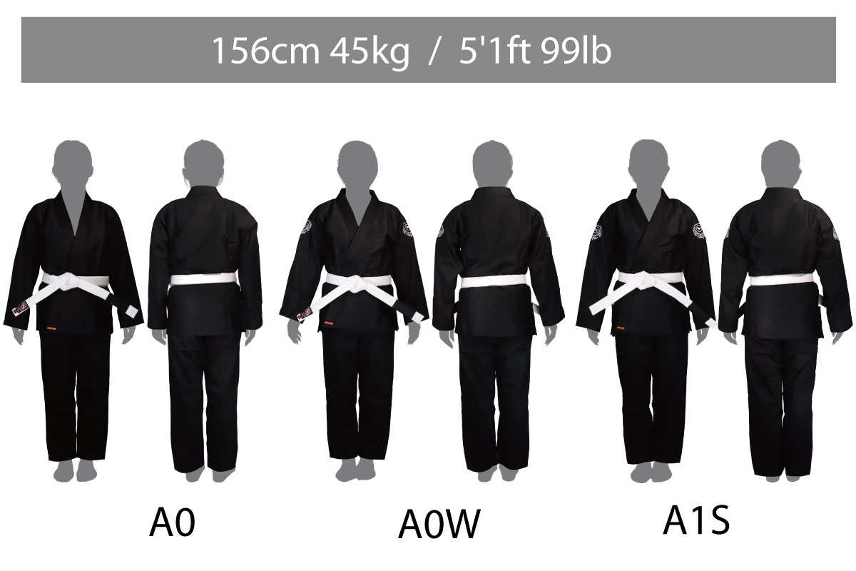 ブルテリア柔術着サイズチャート 身長156cm 体重45kg着用