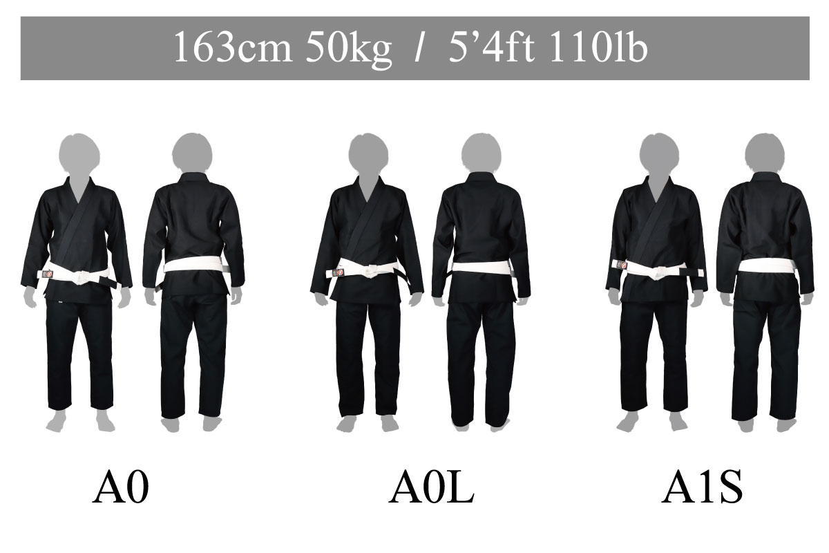ブルテリア柔術着サイズチャート 身長163cm 体重50kg着用